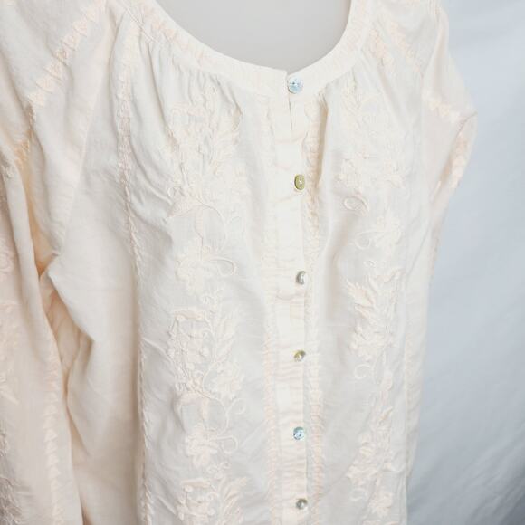 J Jill Cotton Light Weight Light Pink Long Sleeve Button Front Embroidery Blouse - Picture 8 of 13